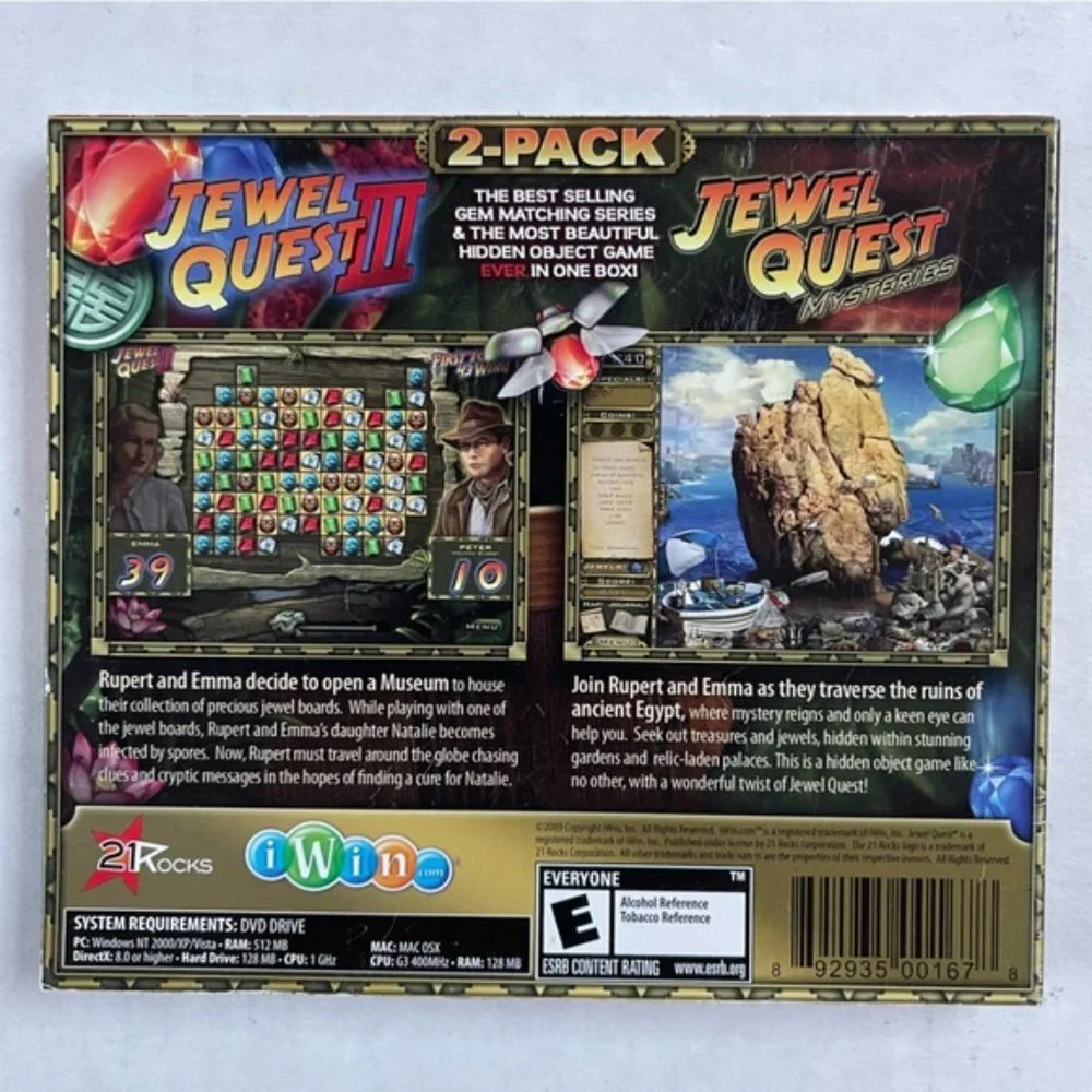 2 Pack Jewel Quest 3 Jewel Quest Mysteries WIN MAC DVD ROM E ESRB PC Games